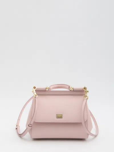 Dolce & Gabbana Sicily Small Leather Handbag In Calfskin Dauphine In Pink
