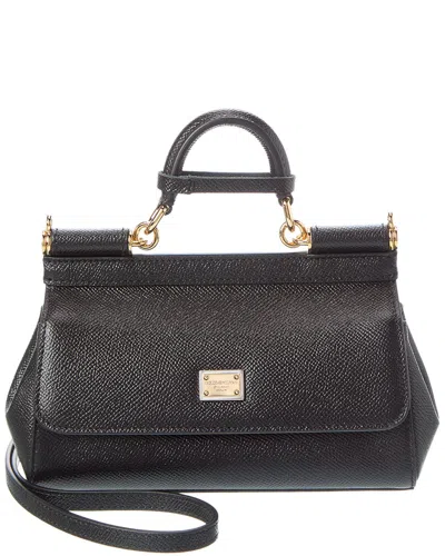 Dolce & Gabbana Sicily Small Leather Satchel In Black