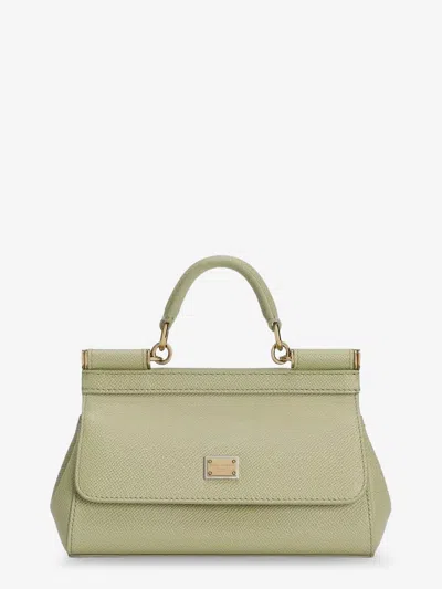 Dolce & Gabbana Sicily Small Leather Shoulder Bag With Metal Logo Patch In Green