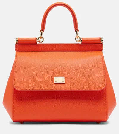 Dolce & Gabbana Sicily Small Leather Top-handle Bag In Orange