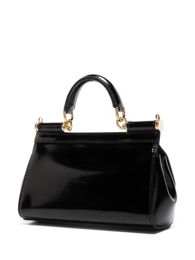 Dolce & Gabbana Sicily Small Shiny Leather Handbag In Black