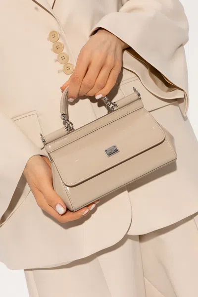 Dolce & Gabbana Small Sicily Bag In Polished Calfskin In Beige