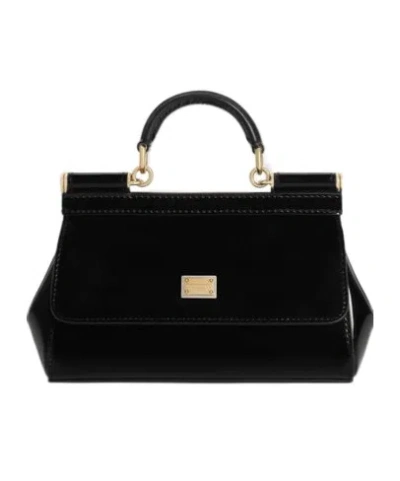 Dolce & Gabbana Small Sicily Polished Shoulder Bag In Black