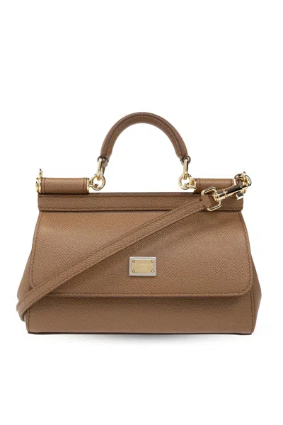 Dolce & Gabbana Sicily Small Shoulder Bag In Brown