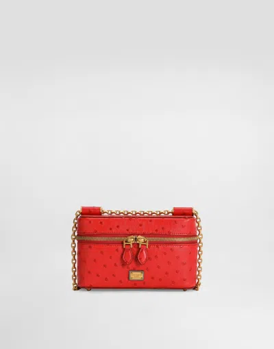 Dolce & Gabbana Sicily Small Shoulder Bag In Polished Ostrich Leather In Red