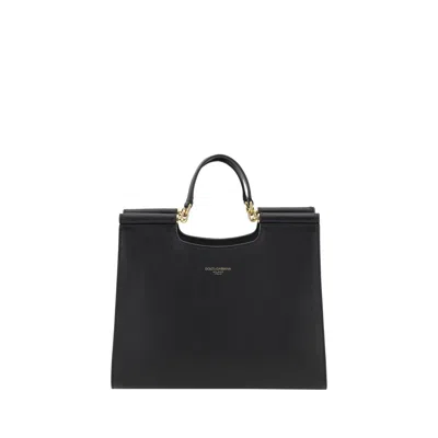Dolce & Gabbana Sicily Small Leather Tote In Black