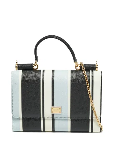 Pre-owned Dolce & Gabbana Sicily Striped-wallet On Chain In Black