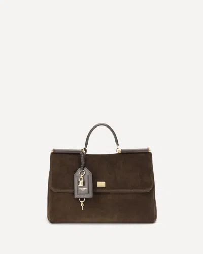 Dolce & Gabbana Sicily Suede Handbag In Brown