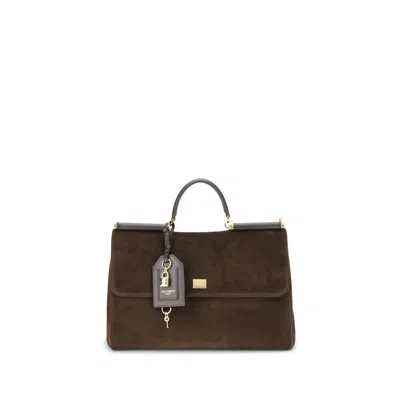 Dolce & Gabbana Sicily Suede Handbag In Brown