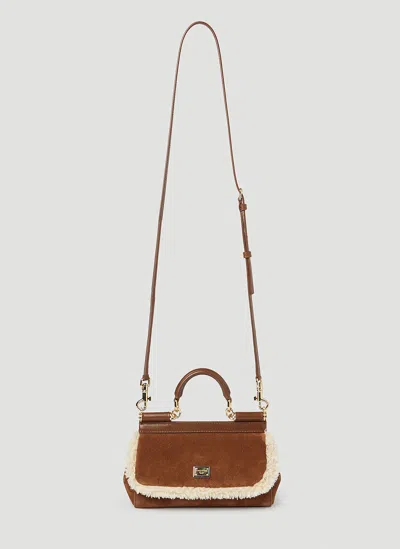 Dolce & Gabbana Sicily Suede Small Handbag In Brown