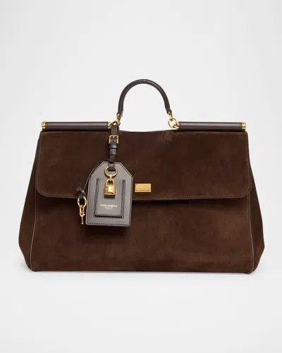 DOLCE & GABBANA SICILY SUEDE TOP-HANDLE BAG