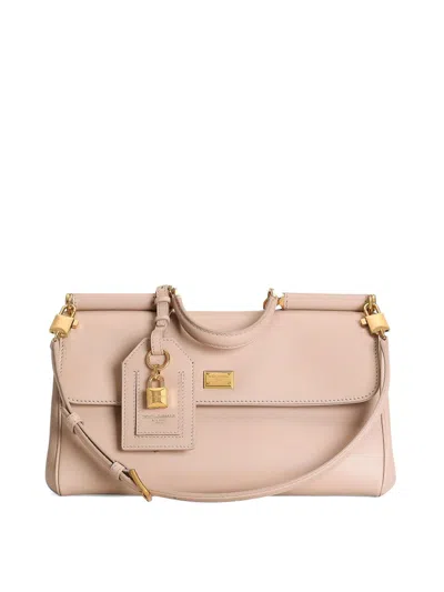 Dolce & Gabbana Sicily Tote Bag In Pink Leather In Nude