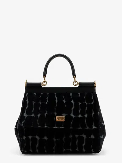 Dolce & Gabbana Sicily Velvet Handbag In Black