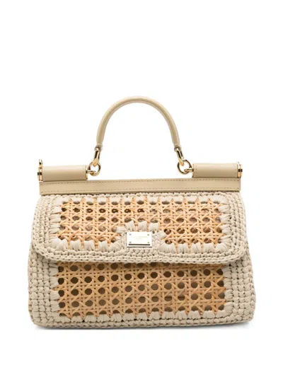 Pre-owned Dolce & Gabbana Sicily Woven Handbag In Neutral