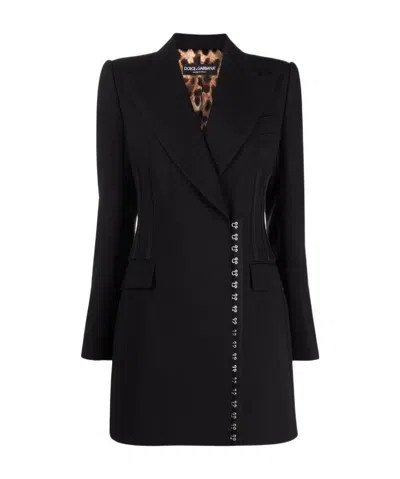 Dolce & Gabbana Side-fastening Virgin Wool Coat In Black
