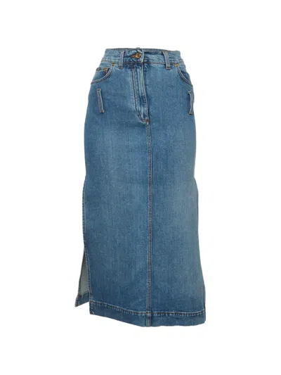 Pre-owned Dolce & Gabbana Side-slit Midi Skirt In Blue