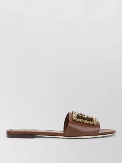 Dolce & Gabbana Signature Flat Slide Sandal Open Toe In Brown