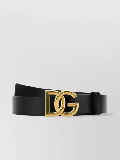Dolce & Gabbana Signature Logo Calf Leather Belt In Black