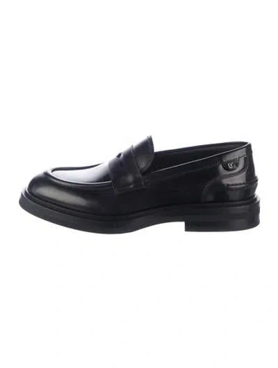 Pre-owned Dolce & Gabbana Signature Logo Leather Loafers In Black/blue