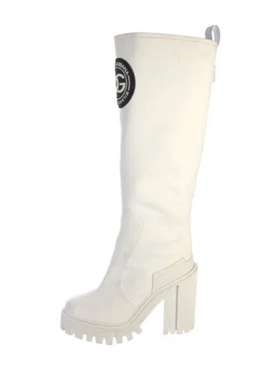 Pre-owned Dolce & Gabbana Signature Logo Leather Rain Boots In White