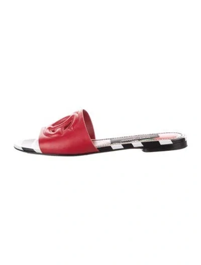 Pre-owned Dolce & Gabbana Signature Logo Leather Slides In Red