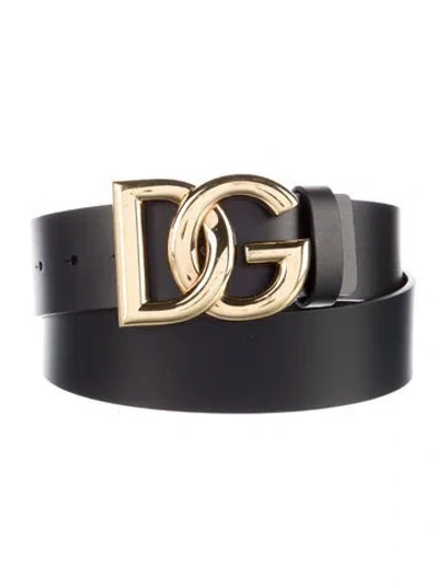 Pre-owned Dolce & Gabbana Signature Logo Leather Waist Belt In Black