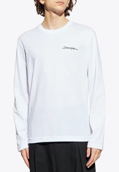 Dolce & Gabbana Signature Logo Long-sleeved T-shirt In White