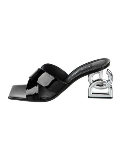 Pre-owned Dolce & Gabbana Signature Logo Patent Leather Mules In Black