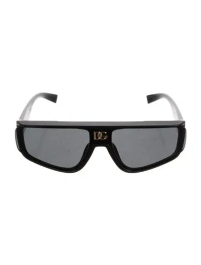 Pre-owned Dolce & Gabbana Signature Logo Shield Sunglasses In Black