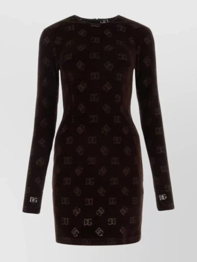 Dolce & Gabbana Signature Monogram Long Sleeve Dress In Black