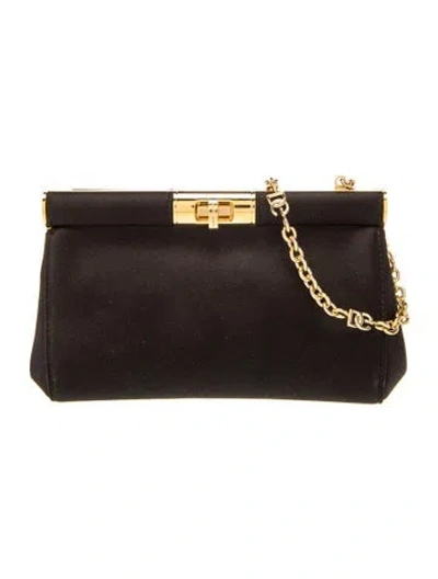 Pre-owned Dolce & Gabbana Signature Small Satin Marlene Shoulder Bag Small In Black