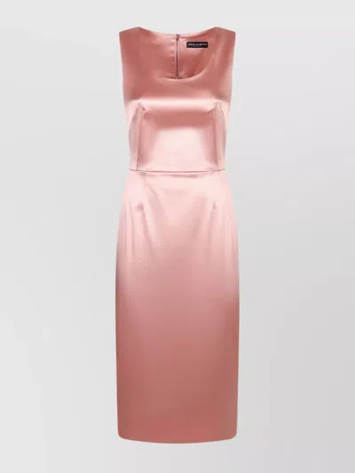 Dolce & Gabbana Silhouette Dress Slit Midi Satin Sleeveless In Pink