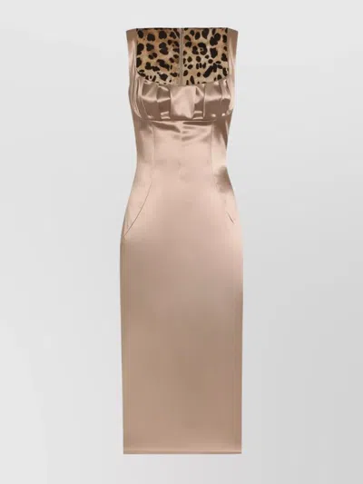 Dolce & Gabbana Silhouette Pleated Sleeveless Square Neckline Dress In Brown