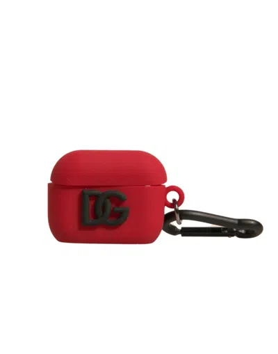 Dolce & Gabbana Silicone Logo-embossed Airpods Case In Red
