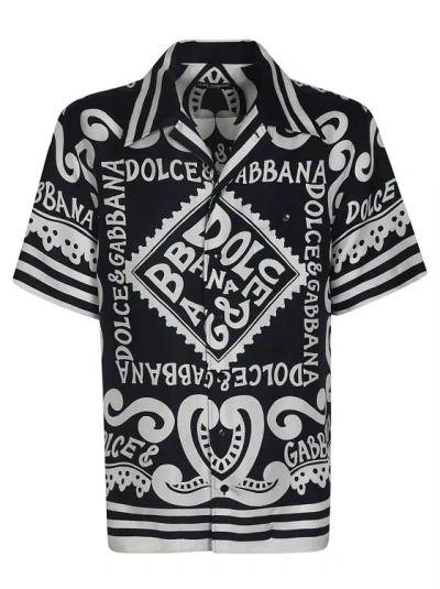 Dolce & Gabbana Silk All-over Logo Print Shirts In Black