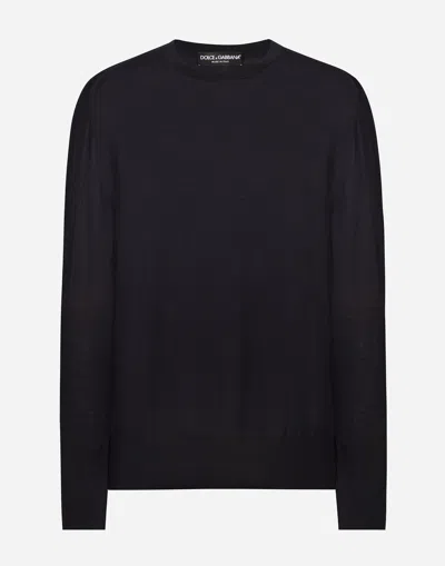 Dolce & Gabbana Silk And Cashmere Round-neck Sweater In Blue
