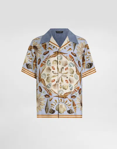 Dolce & Gabbana Silk And Cotton Denim Shirt In Blue