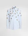 Dolce & Gabbana Silk And Cotton Shirt With Floral Appliqués In Multicolor