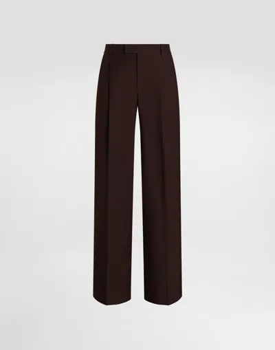 Dolce & Gabbana Silk And Gabardine Trousers In Brown