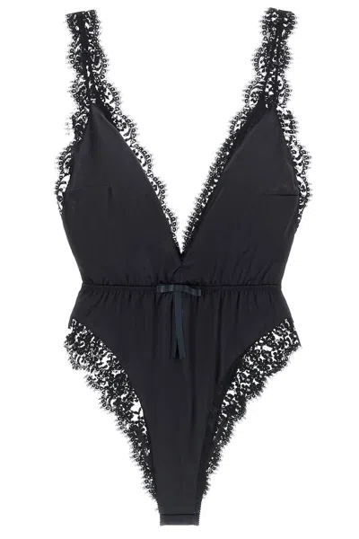 Dolce & Gabbana Lace-trimmed Silk-blend Satin Bodysuit In Black