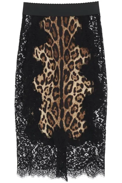 Dolce & Gabbana Silk And Lace Midi Skirt In Black, Leo