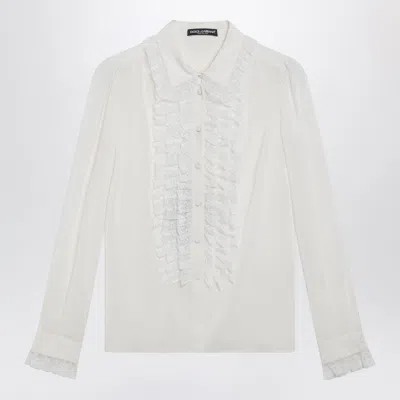 Dolce & Gabbana Silk And Lace Shirt With Ruffles In Multi