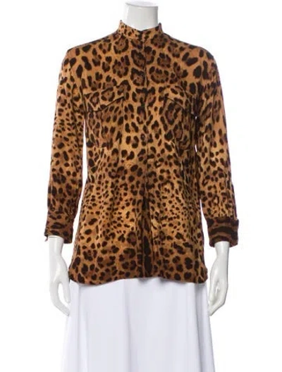 Pre-owned Dolce & Gabbana Silk Animal Print Blouse In Brown
