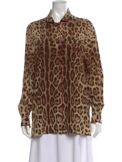 Pre-owned Dolce & Gabbana Silk Animal Print Blouse In Brown