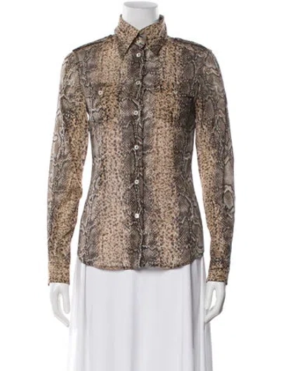 Pre-owned Dolce & Gabbana Silk Animal Print Blouse In Brown