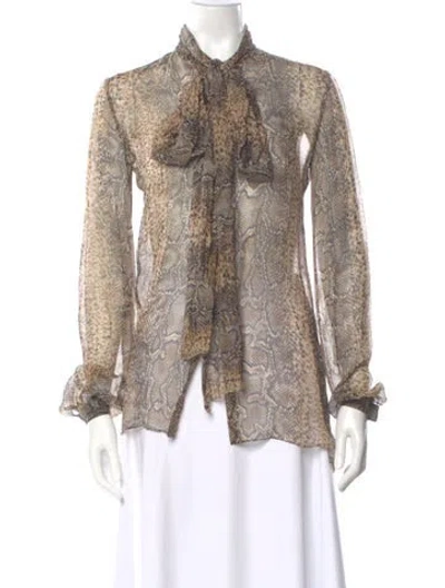 Pre-owned Dolce & Gabbana Silk Animal Print Blouse In Brown