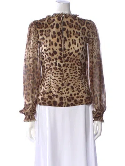 Pre-owned Dolce & Gabbana Silk Animal Print Blouse In Brown