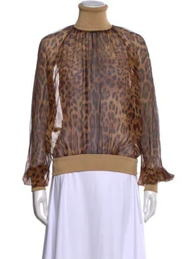 Pre-owned Dolce & Gabbana Silk Animal Print Blouse In Brown