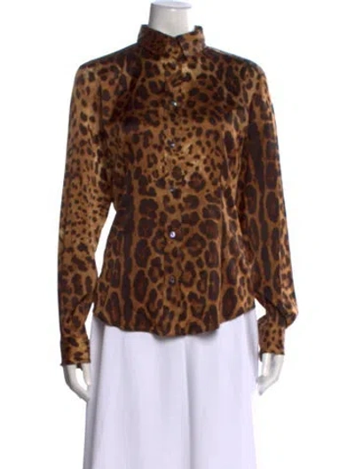 Pre-owned Dolce & Gabbana Silk Animal Print Blouse In Brown