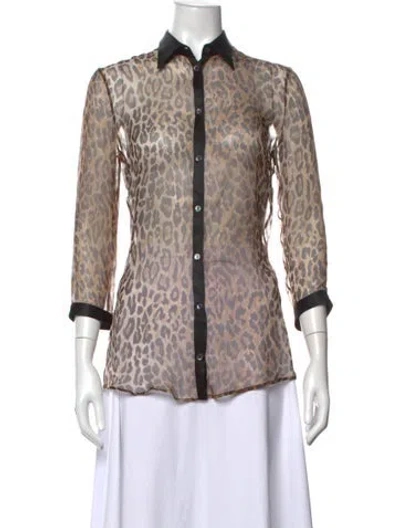 Pre-owned Dolce & Gabbana Silk Animal Print Blouse In Brown